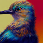 Colorful Bird Illustration with Royal Crown and Vibrant Blue Feathers