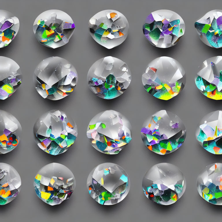 Colorful Foil Confetti Inclusions in Transparent Crystal Spheres
