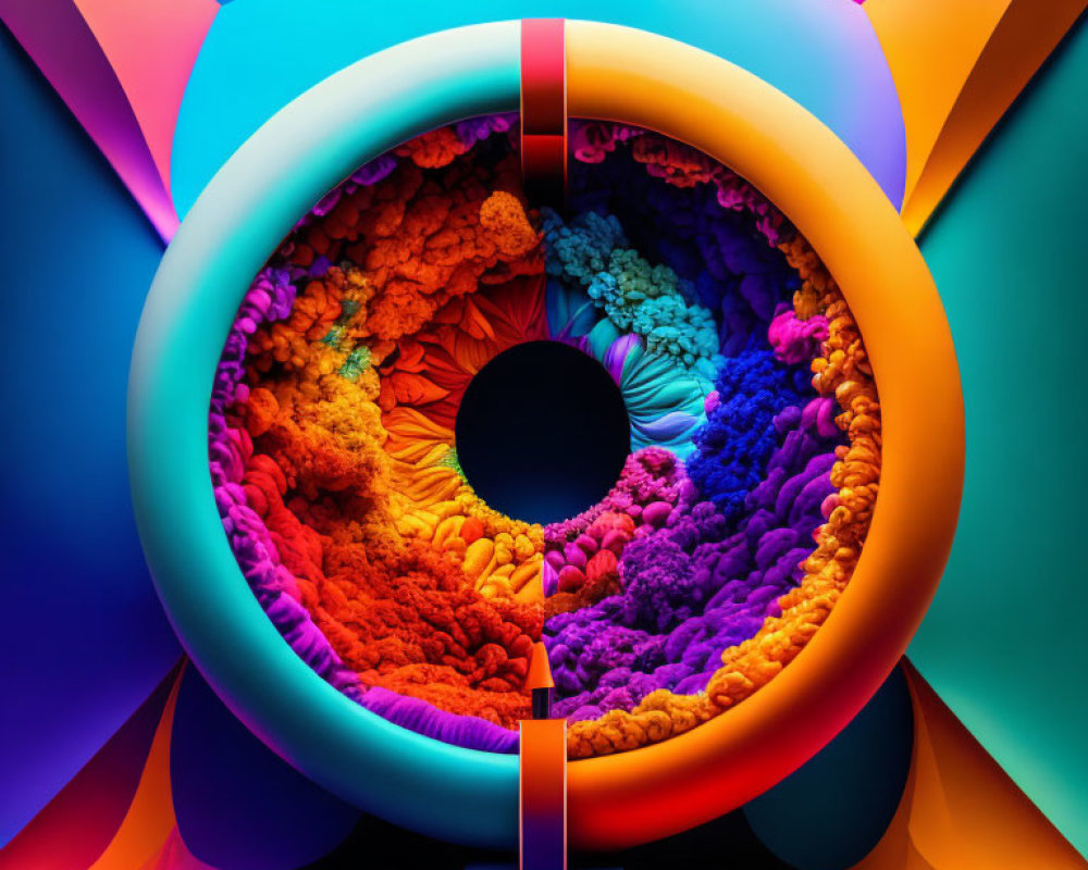 Colorful Circular Portal Artwork with Abstract Floral Patterns