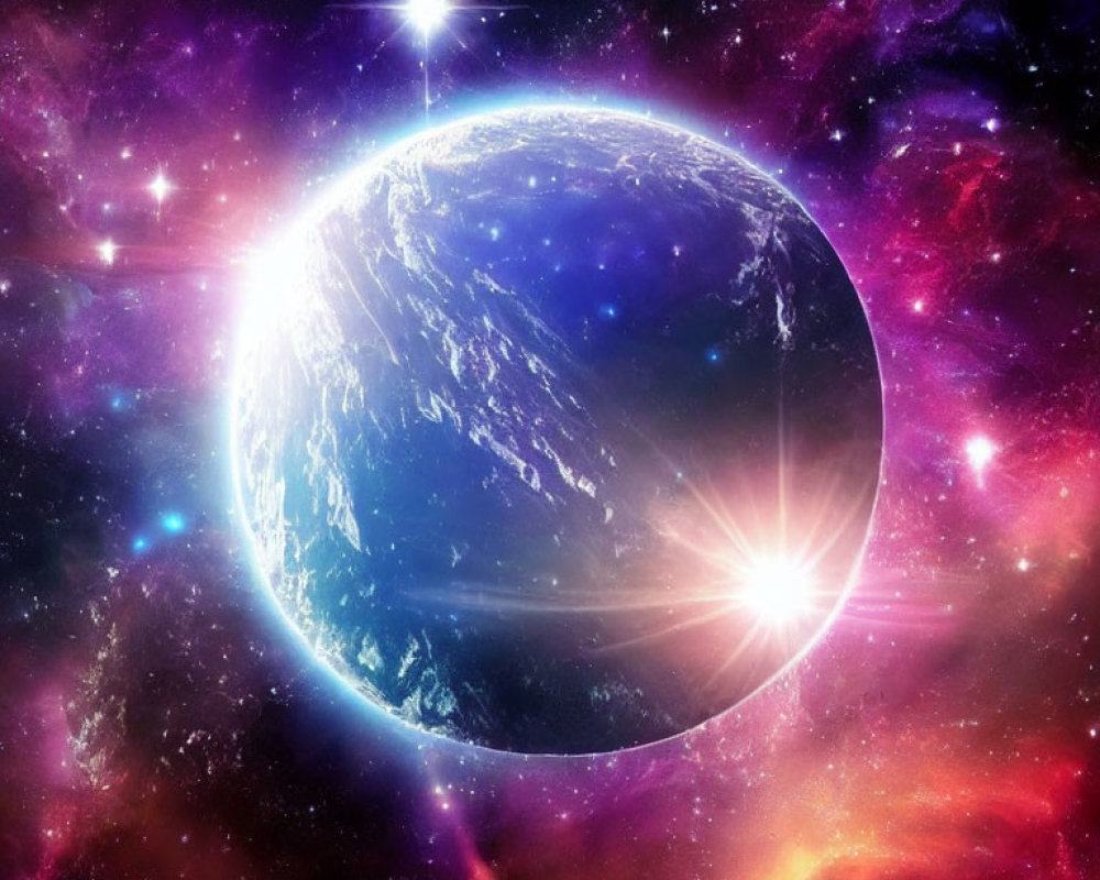 Detailed planet in vibrant cosmic nebula scene