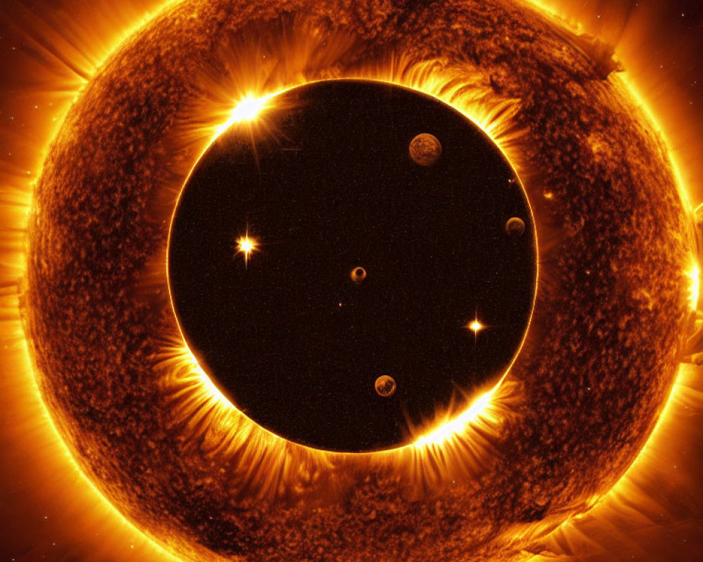 Illustration of sun with planets in dynamic solar system
