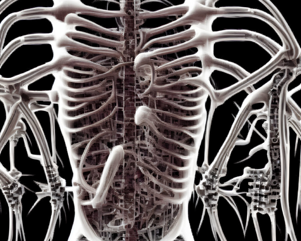 Detailed Digital Image of Human Skeleton's Ribcage and Upper Body Bones