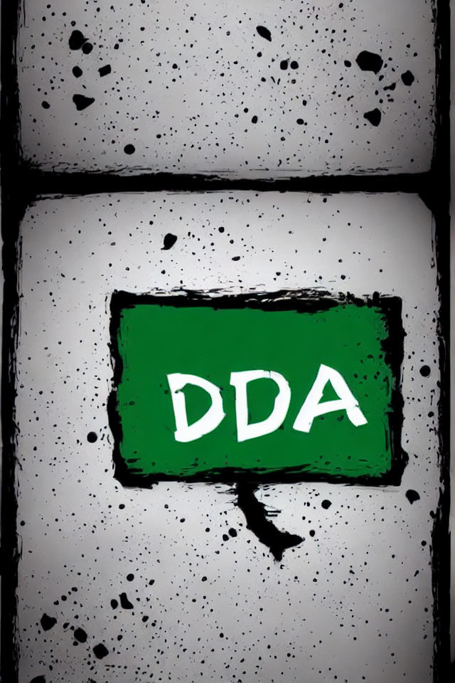 Green DDA sign in white letters framed by raindrop-covered windowpane