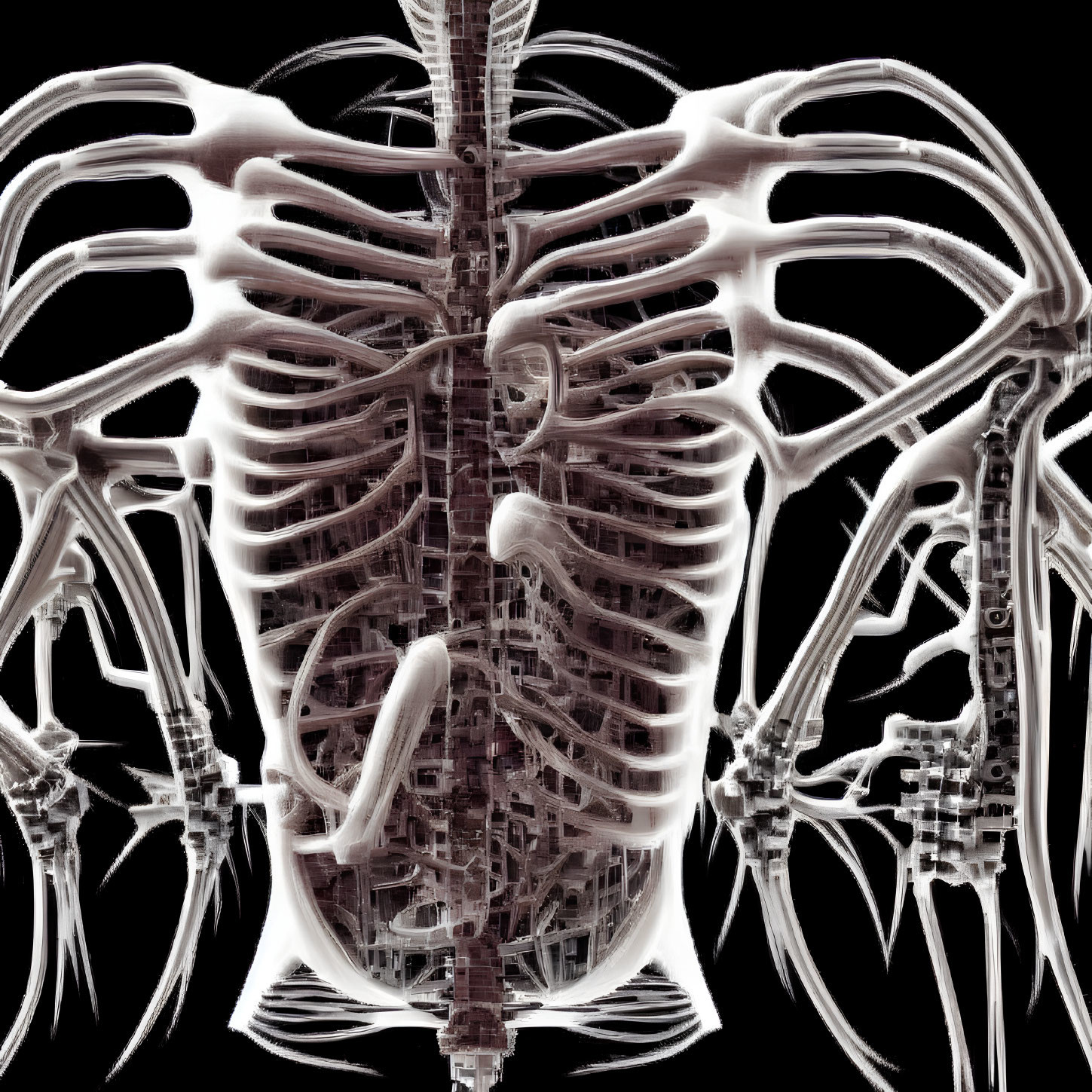 Detailed Digital Image of Human Skeleton's Ribcage and Upper Body Bones