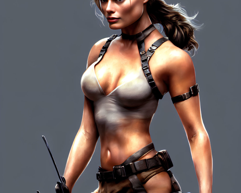 3D rendered image of strong female character in tank top and tactical gear