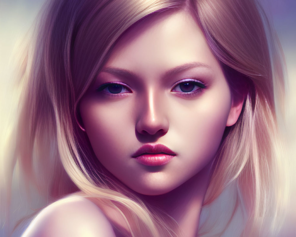 Blond-Haired Woman with Purple Eyes in Digital Art