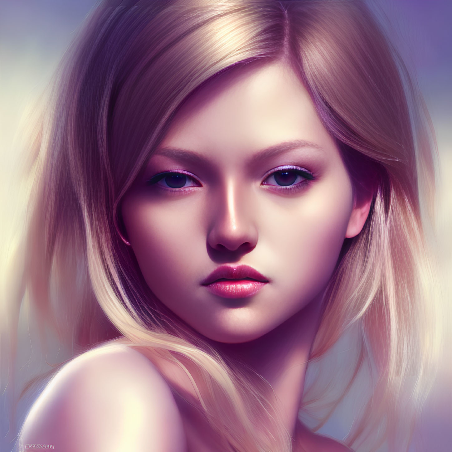 Blond-Haired Woman with Purple Eyes in Digital Art