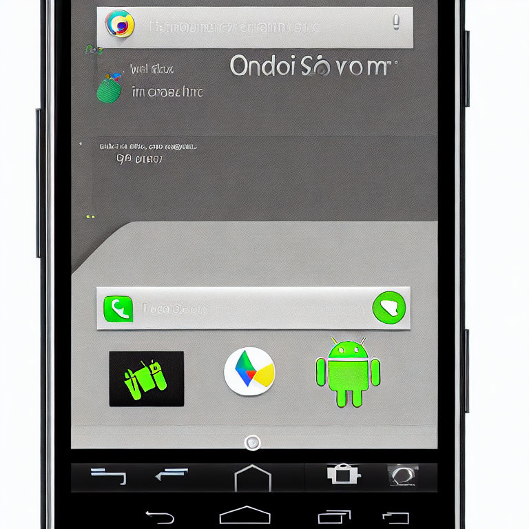Smartphone screen with chat messages, camera icon, and Android mascot.
