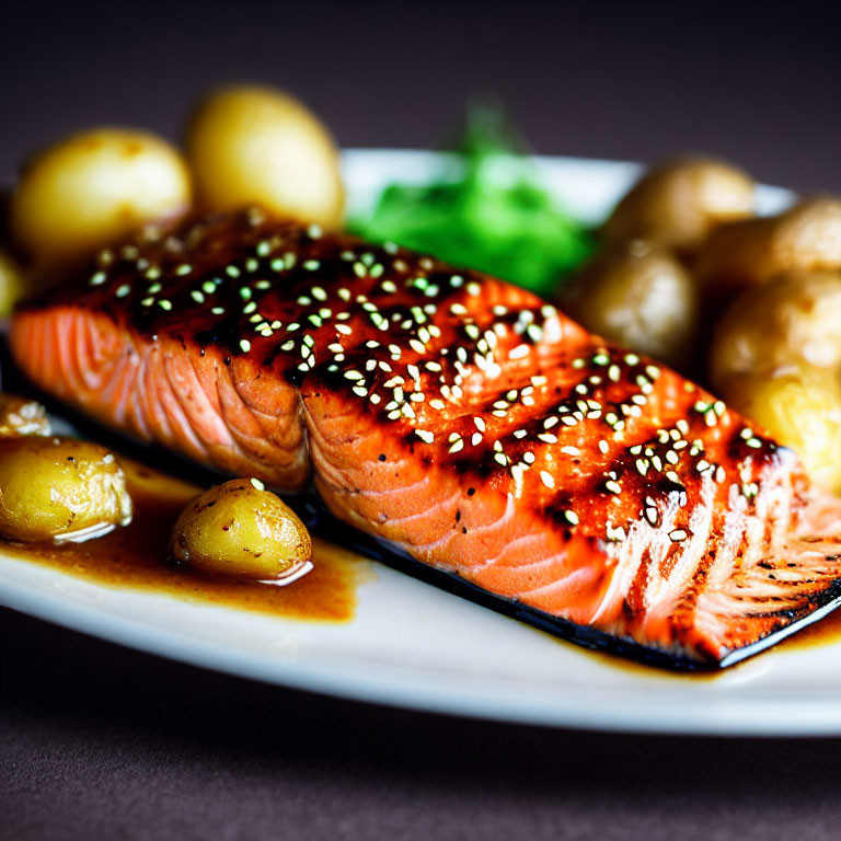 Sesame-Crusted Grilled Salmon with Baby Potatoes and Fresh Herbs