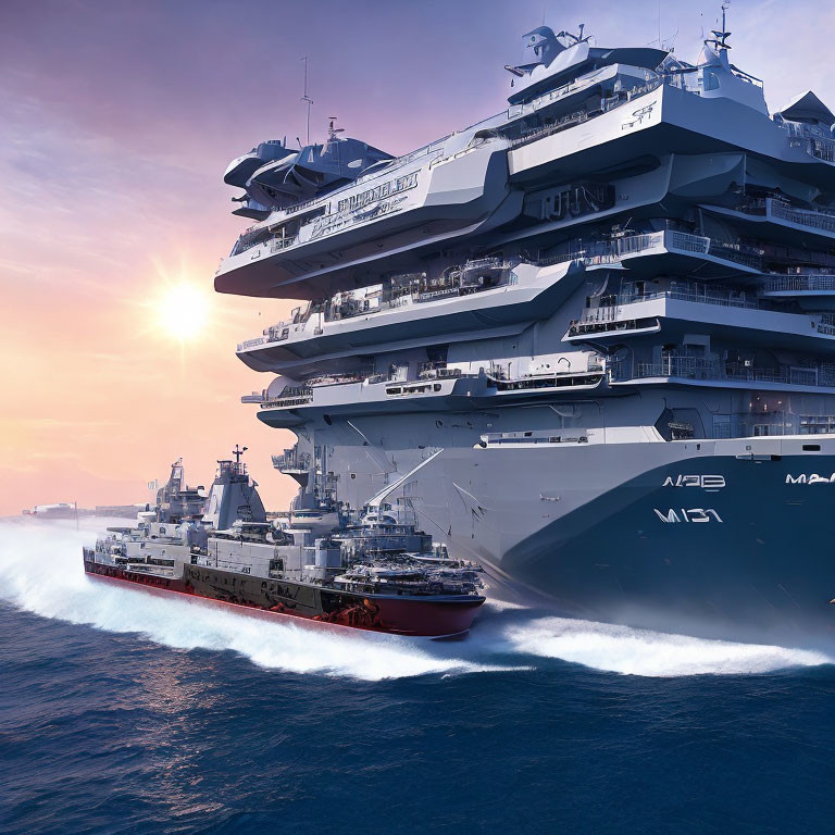 Multi-tiered battleship at sea in digitally altered image