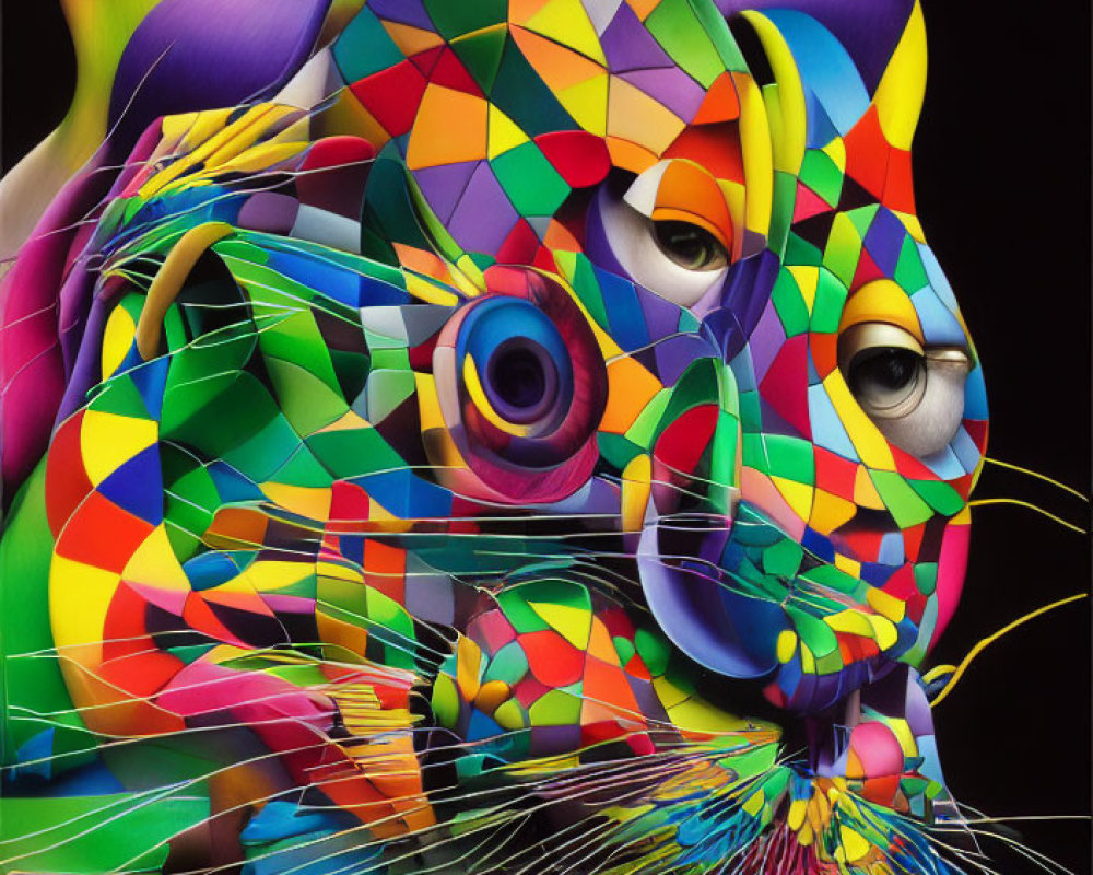 Colorful Geometric Leopard Art on Dark Background