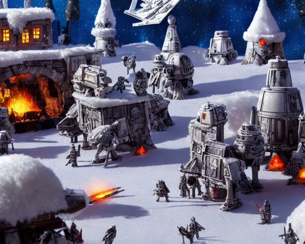 Miniature Star Wars Winter Diorama: AT-AT Walkers, AT-STs, and