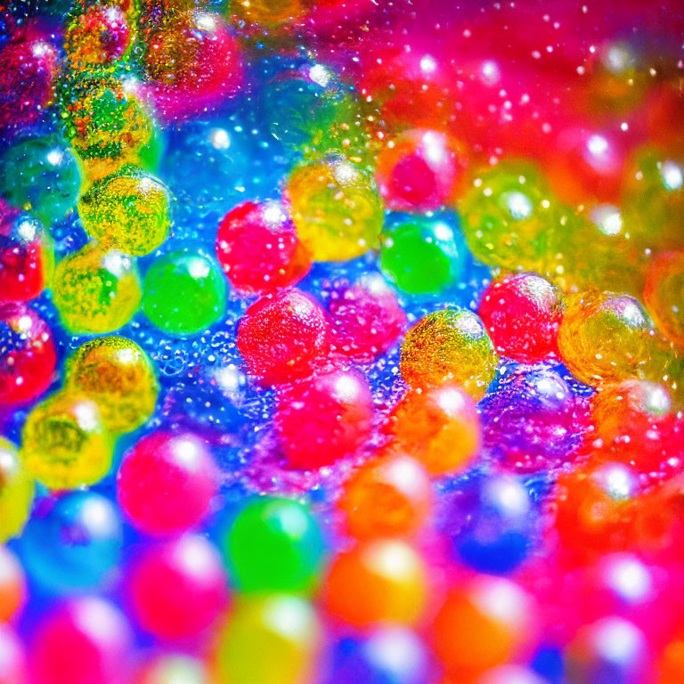 Multicolored Glittery Bubbles with Bokeh Effect