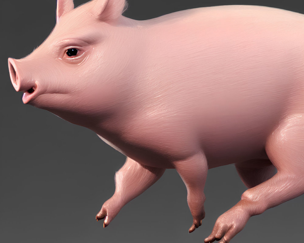 Detailed 3D pink pig illustration with realistic texture and focus on snout and trotters