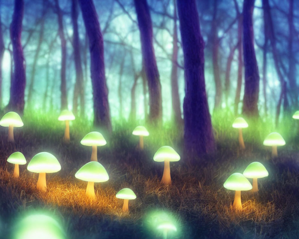 Magical Twilight Forest Glade with Glowing Mushrooms