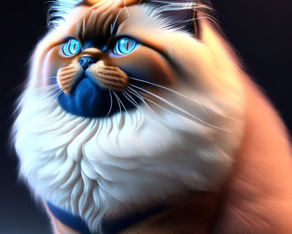 Fluffy cat with blue eyes and cream coat with brown accents