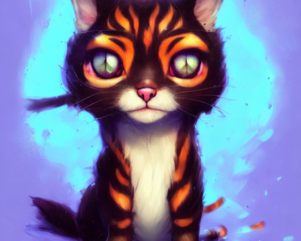 Digital Illustration of Cat with Expressive Eyes and Orange & Black Striped Fur