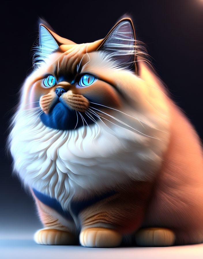 Fluffy cat with blue eyes and cream coat with brown accents
