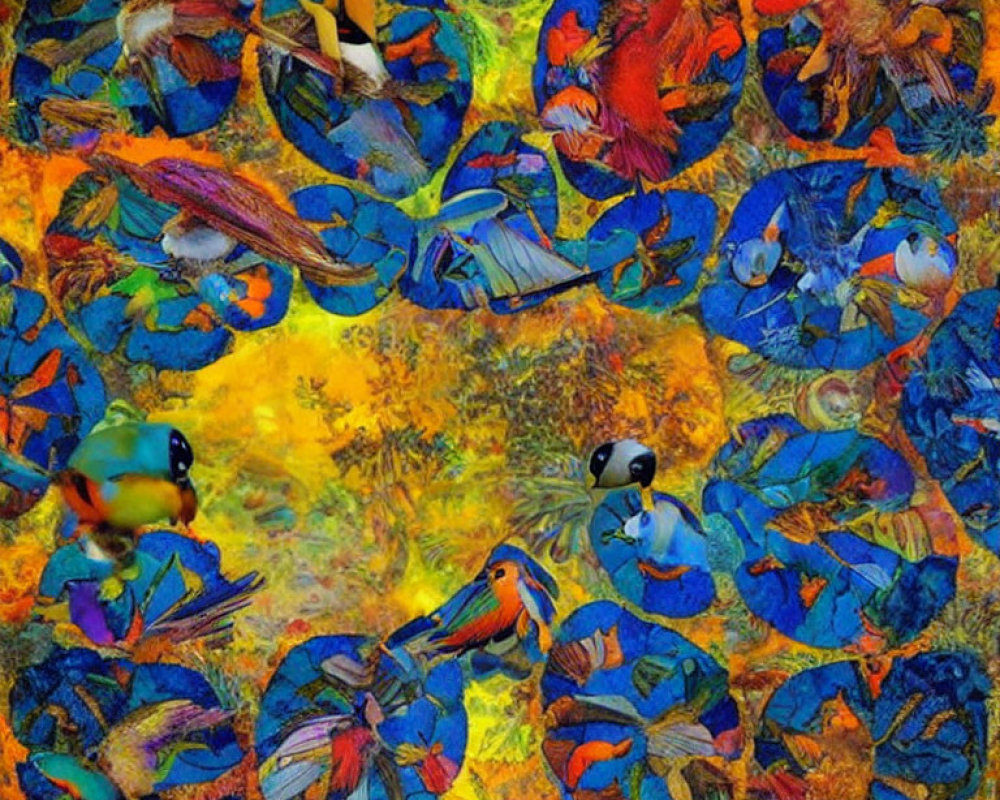 Vivid Tropical Fish and Sea Creatures Abstract Collage