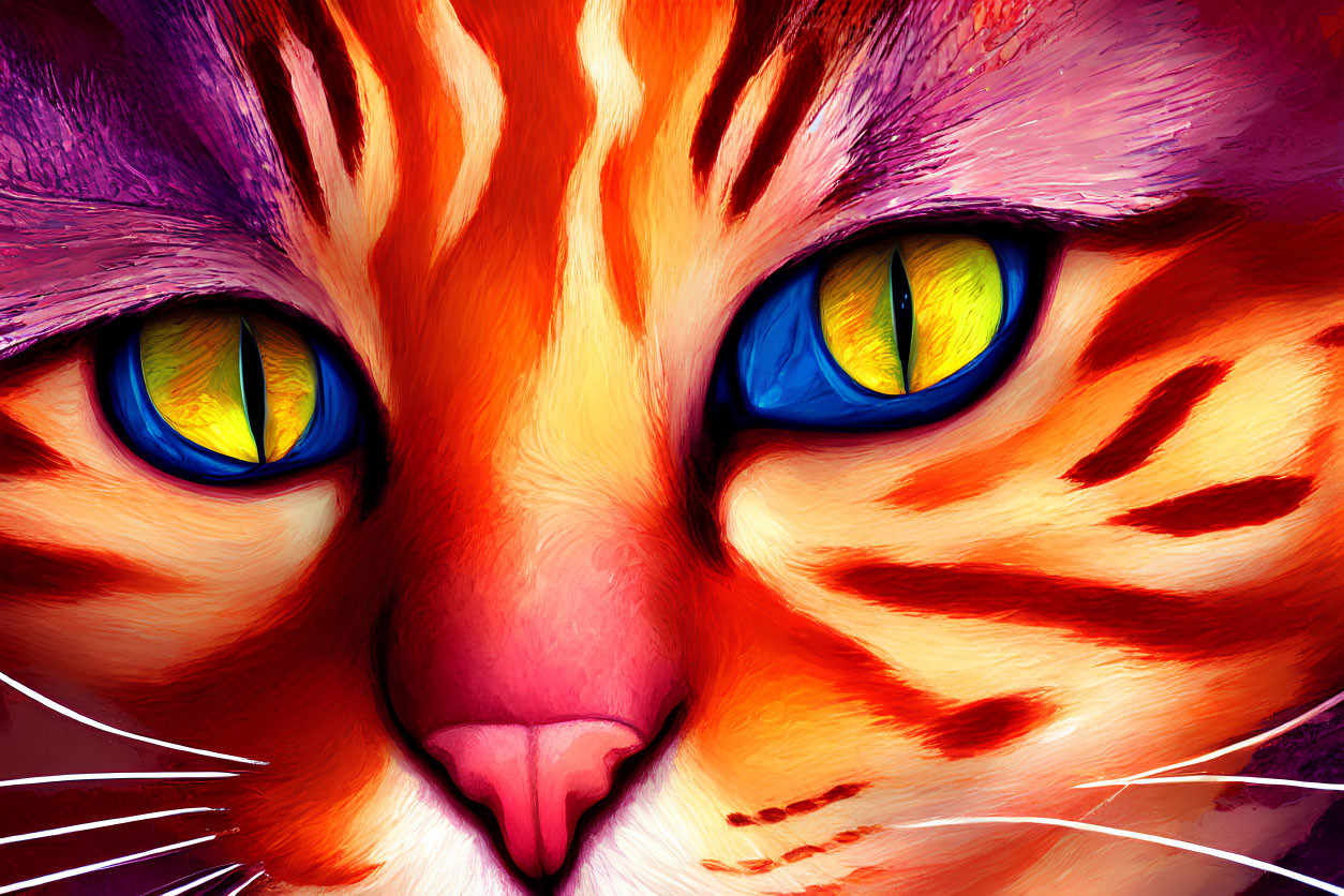 Detailed Image: Vibrant Orange Cat with Blue and Yellow Eyes