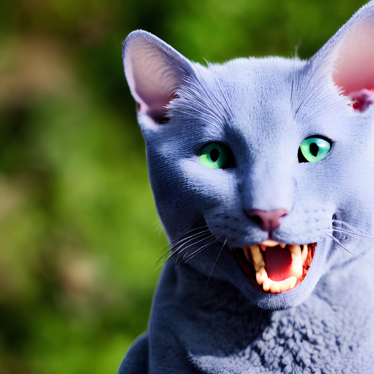 Detailed Close-Up of Blue Cat Digital Artwork with Human-Like Features