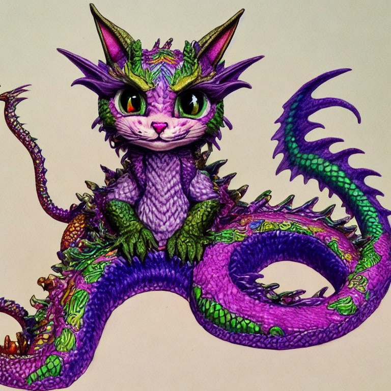 Colorful Dragon with Cat-Like Features and Purple Scales
