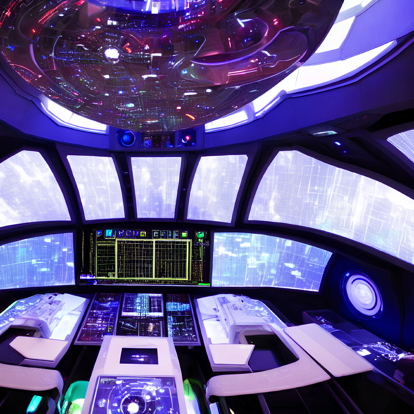 Futuristic Spaceship Bridge with Control Panels and Screens