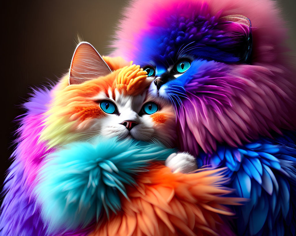 Colorful Cats Cuddled Together in Vibrant Hues