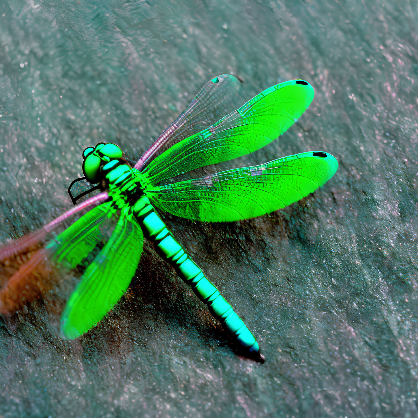 Colorful Dragonfly with Translucent Wings on Textured Surface