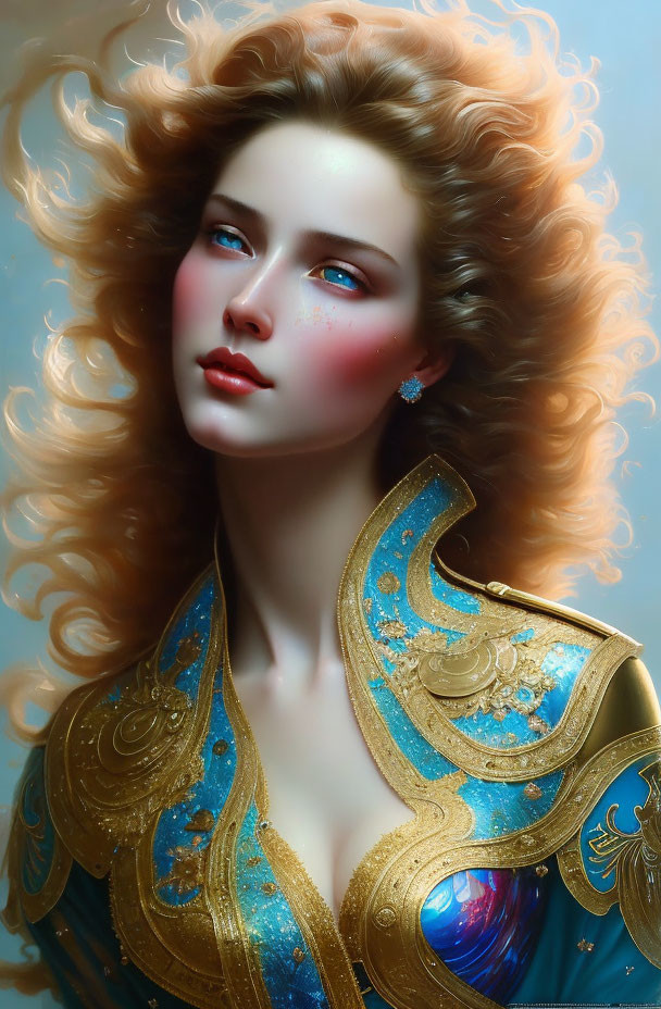 Woman with Golden Hair in Ornate Armor: Digital Painting