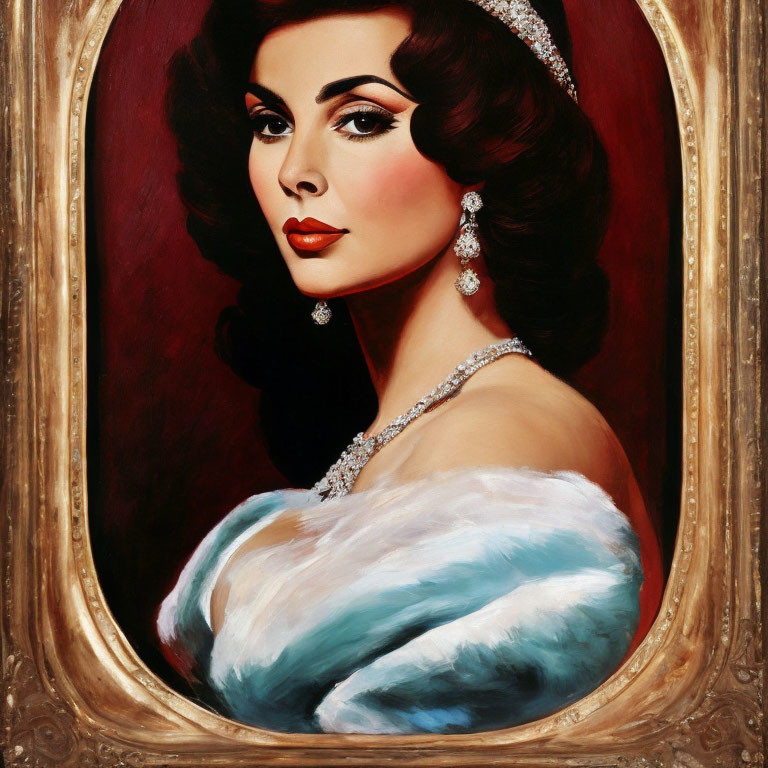 Glamorous woman with makeup and jewelry in ornate oval frame