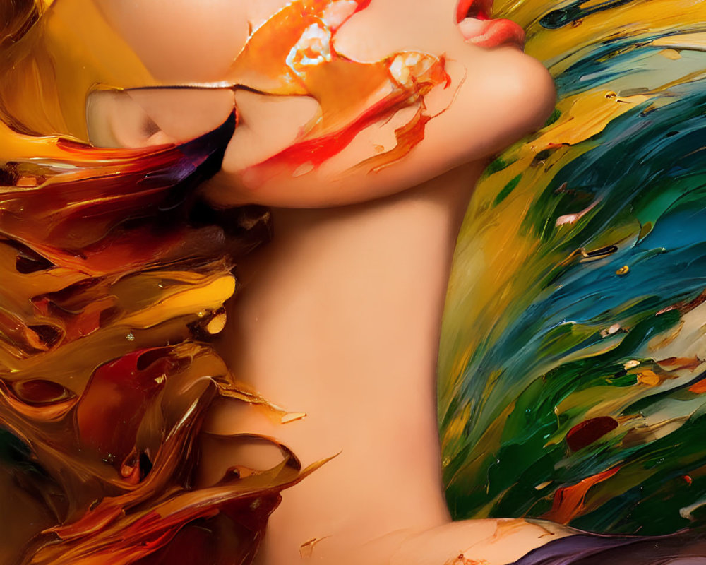 Colorful Abstract Profile Portrait with Paint Strokes