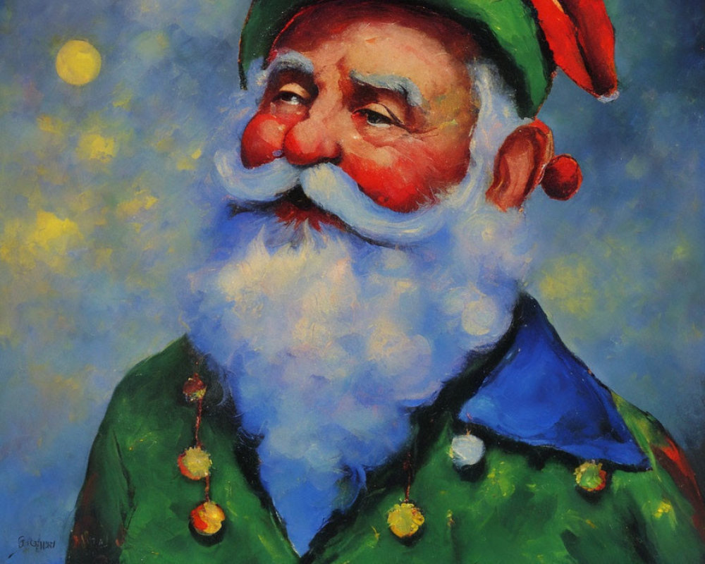 Cheerful Santa Claus painting on starry night backdrop