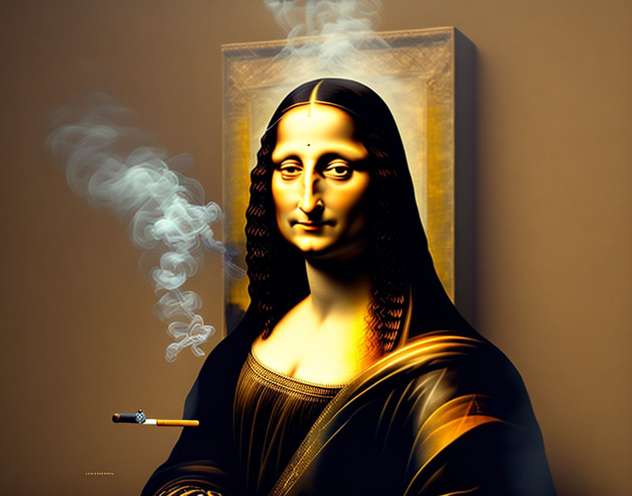Mona Lisa smokes a cigarette