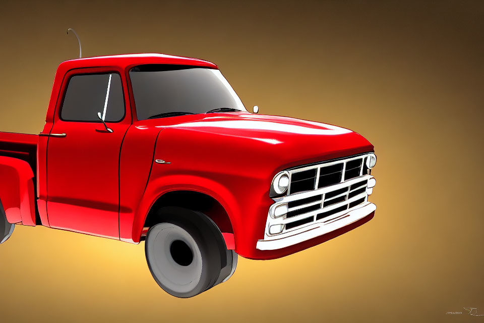 Red Vintage Pickup Truck Illustration on Gradient Yellow Background