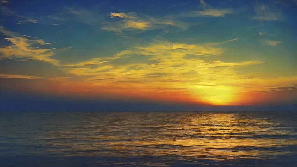 Tranquil sunset scene with colorful sky over calm sea