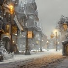 Snow-covered streets in enchanting winter night scene