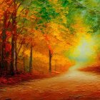 Colorful Autumn Forest with Path and Bright Light