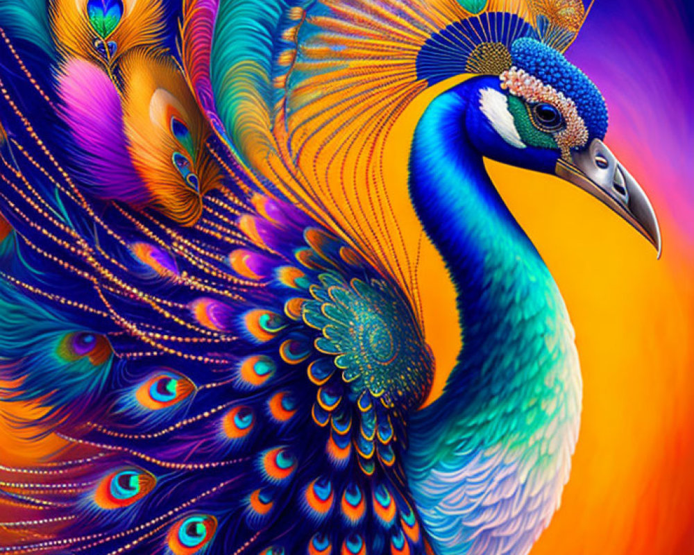 Colorful Peacock Illustration with Intricate Patterns and Eye Spots