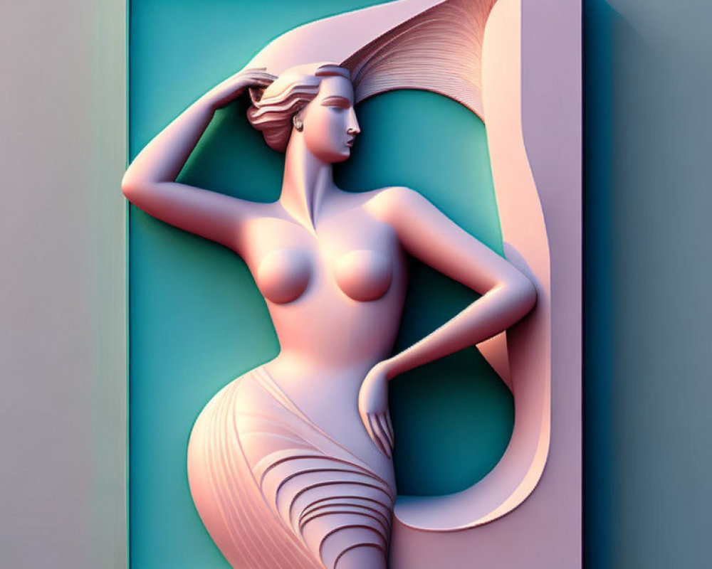 Stylized 3D Artwork of Feminine Figure in Pastel Colors