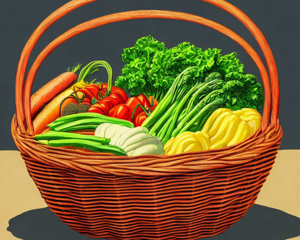 Fresh Vegetable Basket on Grey Background