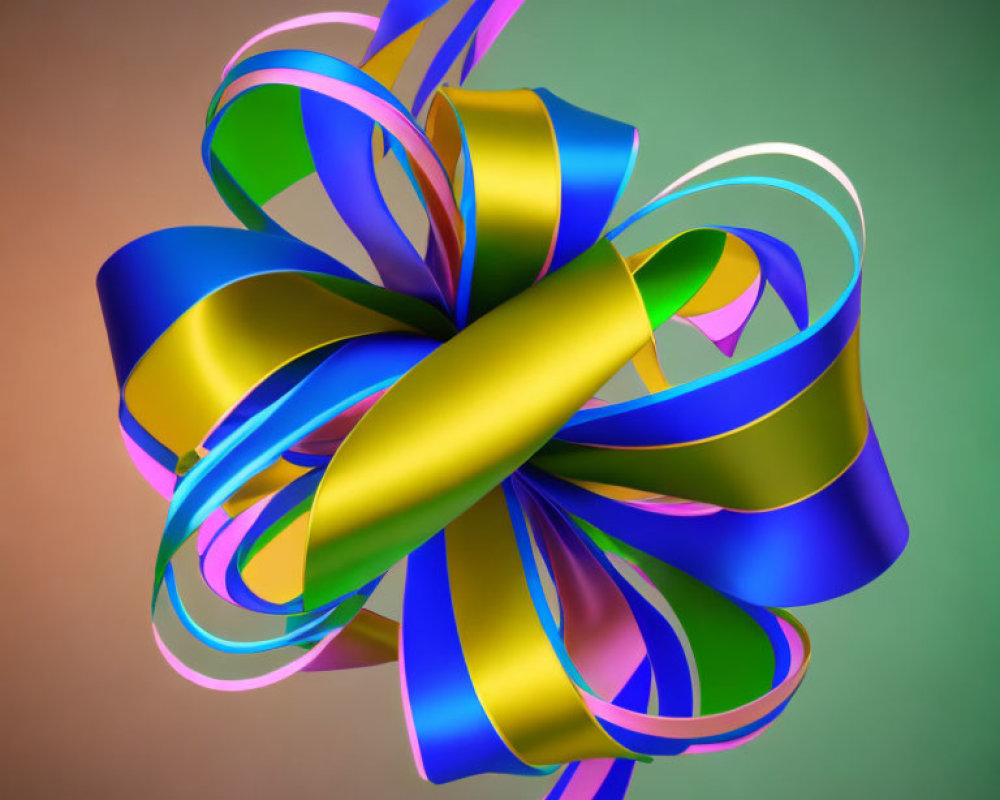 Vibrant 3D rendering of colorful intertwined ribbons on gradient backdrop