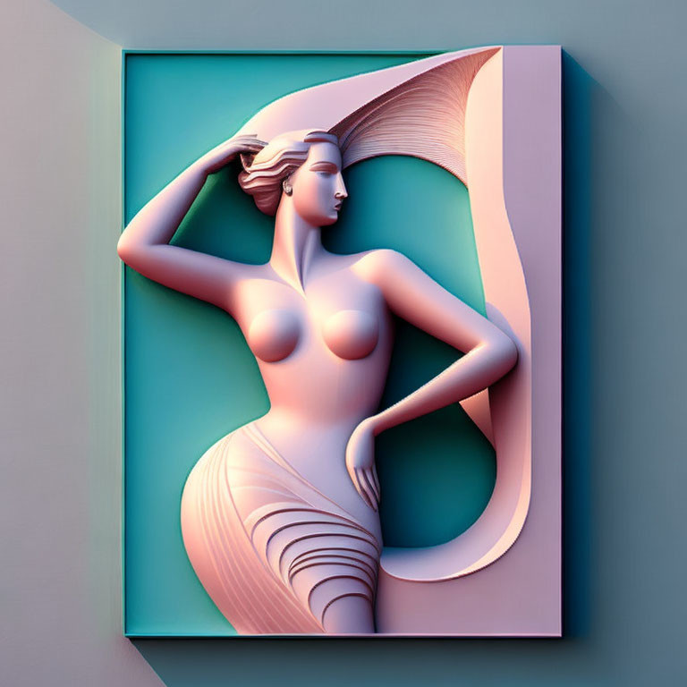 Stylized 3D Artwork of Feminine Figure in Pastel Colors