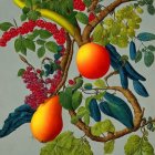 Colorful Fruit-laden Branches with Birds and Berries