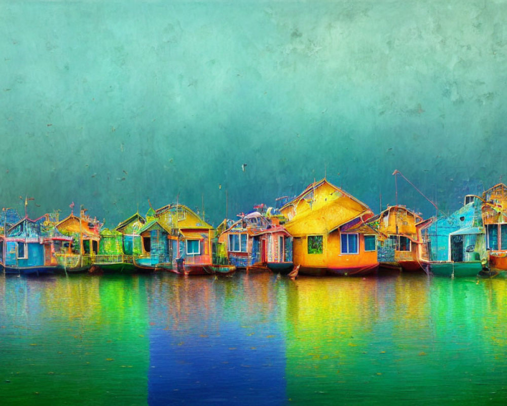 Colorful Floating Houses Reflecting on Calm Water