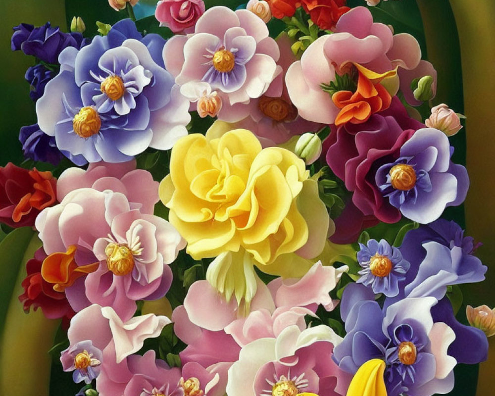 Colorful Flower Painting with Realistic Details on Dark Background