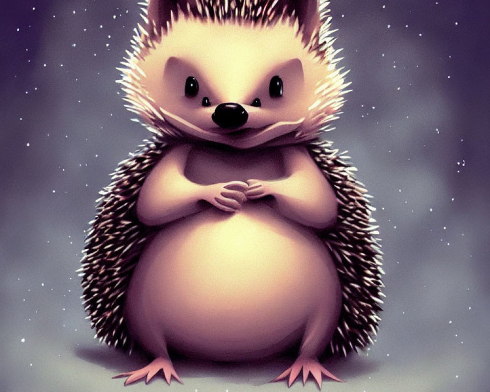 Chubby hedgehog illustration on starry night background