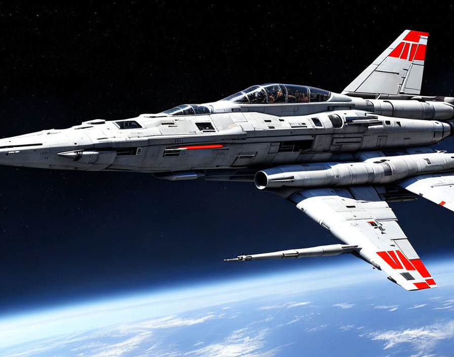 Detailed Futuristic Fighter Jet Illustration Soaring in Space