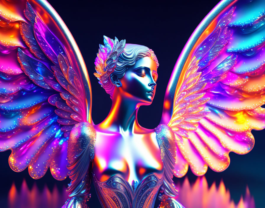 Digital Artwork: Angelic Figure with Iridescent Wings