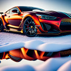 Red and Black Sports Car on Snowy Surface at Twilight